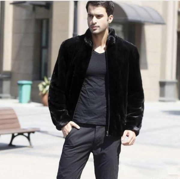 

clobee mens short leather jacket 2020 winter warm faux fur coat overcoats stand collar plus size outerwear xl692, Black