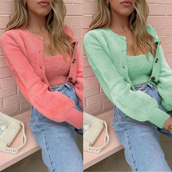 

2pcs winter womens sling button coat sweater warm pullover cardigan shirt open front warm sweatshirt pullover blouse set, Gray