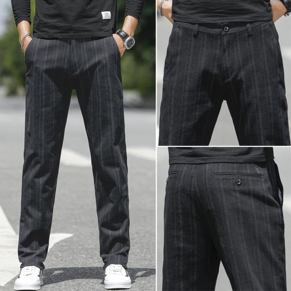 

осень и зима нового полосатый флиса сыпучих мужских случайные штаны бизнес высокая талия широких ноги большого размер прямые трубки случайны, Blue