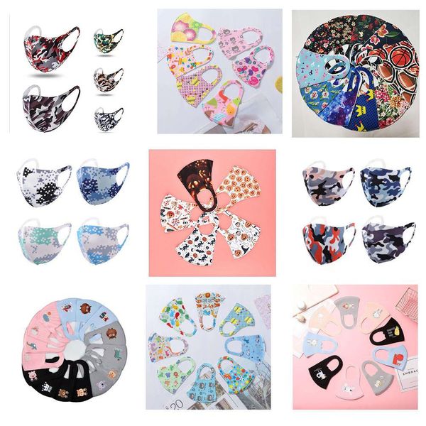 

In Stock Cartoon 3D Design Face Mask for adult Kids Cover Mouth Mask ice silk mask Anti-bacterial Washable Reusable Design Masks