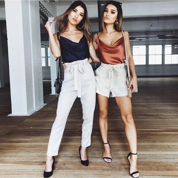 

2020 summer satin women thin wild solid camis vest women tank female strap basic chiffon sleeveless camisole1, White