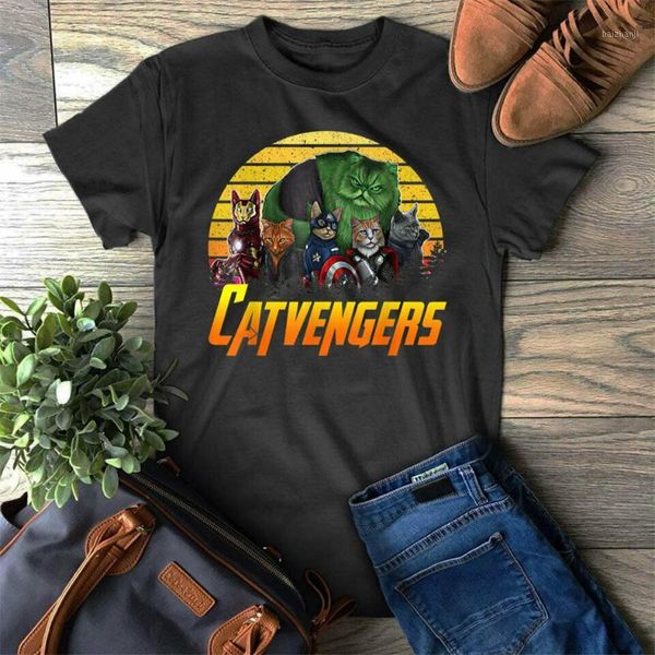 

retro vintage catvengers shirt gift for cat lover mom dad cats t-shirt harajuku fashion classic tee shirt1, White;black