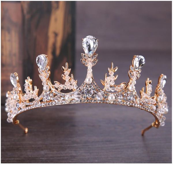 

ультрамодные свадебные аксессуары для волос золотой горный хрусталь жемчужный хрустальный головной лент корона свадебный головной убор корол, Slivery;golden