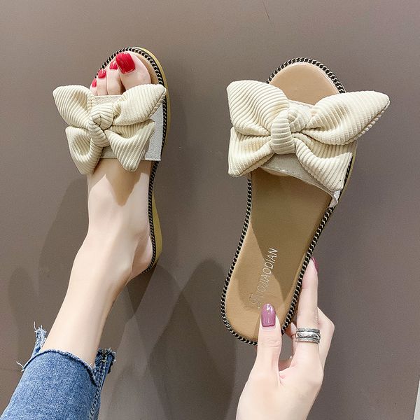 

fairy style lady versatile cool slipper lady 2020 new fashion bow slipper net red sandal wear x1020, Black