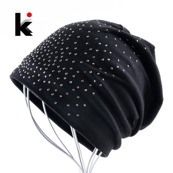 

beanie/skull caps fashion skullie rhinestone beanie hats for women solid color skullies beanies female casual cotton bonnet ladies gorras, Blue;gray