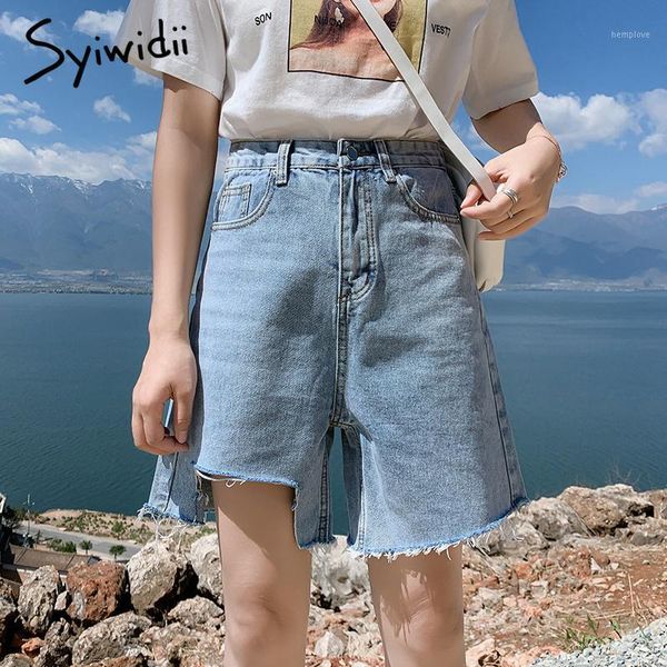 

sky blue high waist denim shorts woman ripped jeans for women tassel hole hollow out vintage fashion mom jeans wide leg pants1