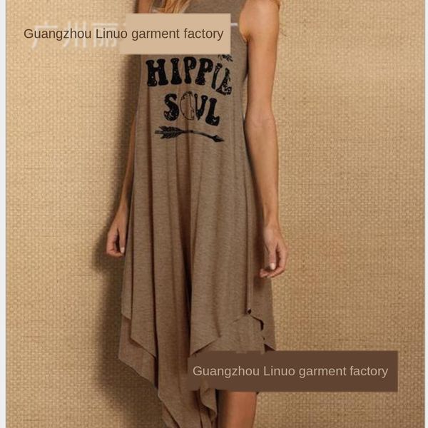 

women's spring and summer new letter printed casual skirt vest skirt long crew neck vest dress 13hkp, Black;gray