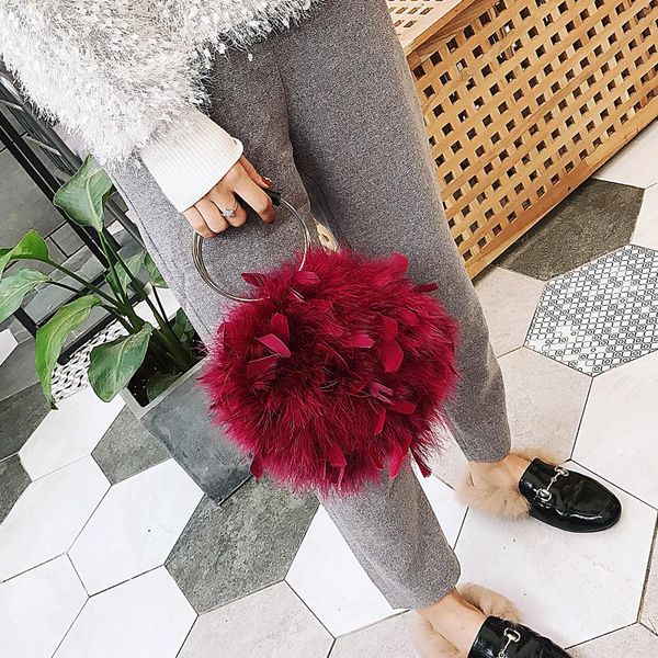 

2020 new korean version fur bag ostrich feather bag women shoulder messenger ring portable female