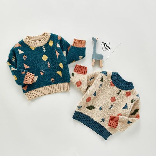 

pullover infant baby boys girls thick sweaters winter clothes cute printed long sleeve knitwear outfits, Blue