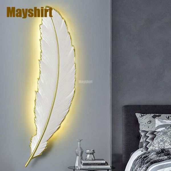 

modern nordic luxury feather wall lamp for living room home decor bedroom led wall light stair led bathroom decor light fixtures