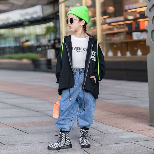 

girls' et 2020 hooded macintosh new model of cuhk windproof zipper shirt children's fashionable cardigan fashion nonk, Black