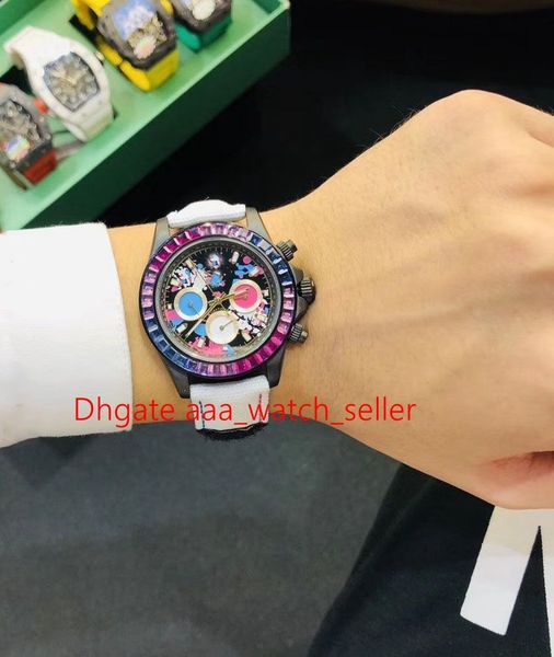 

2020 popular on ins new designer watches diw custom diamond wristwatch master 116506 116519 rainbow bezel graffiti dial automatic watches, Slivery;brown