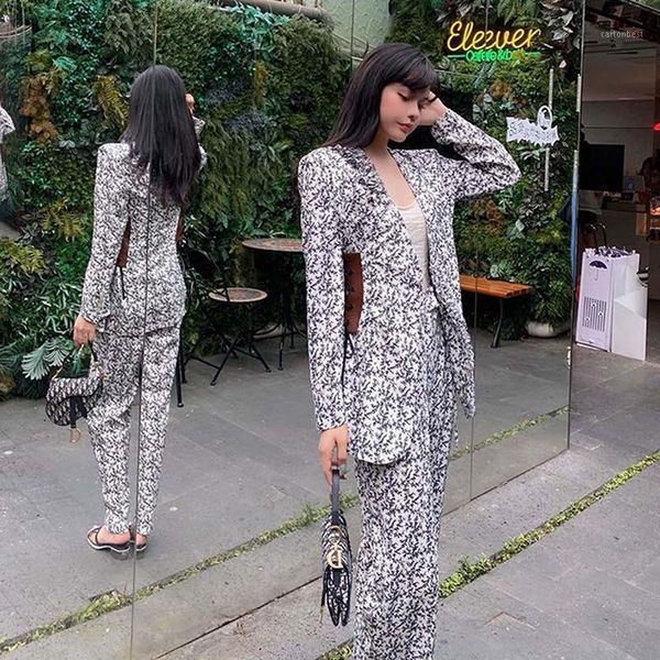 

lisa and false two coats + high waist slacks female 2020 brim summer fashion suit lin1, White