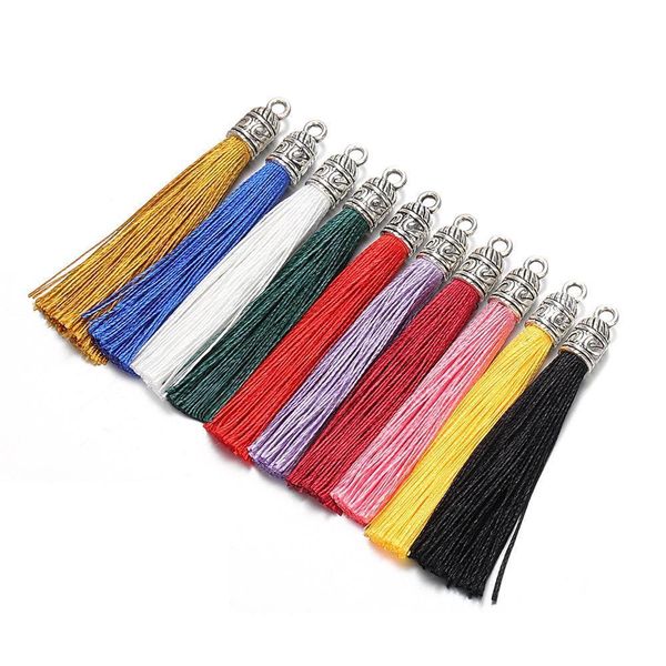 

10pcs lot 6cm silk tassel with silver caps decorative tassels pendants diy earring charm for jewelry making hangling accessories h jllysk