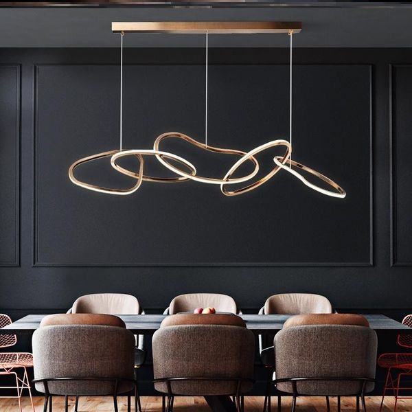 

minimalist restaurant led chandelier post-modern luxury hanging lamp simple bar counter stainless steel ring chandelier lighting