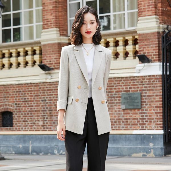 

korean double-breasted suit jacket women's autumn winter long suit women's professional plaid women blazers and jackets1, White;black
