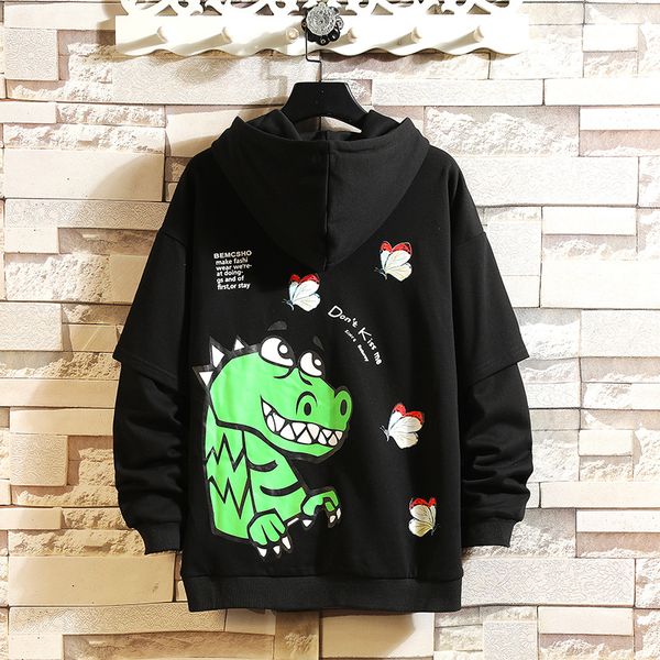 

2021 new spring casual sweater slim fit knitted pullover men fashion o-neck little dinosaurs mens sweaters warm htxr, Black