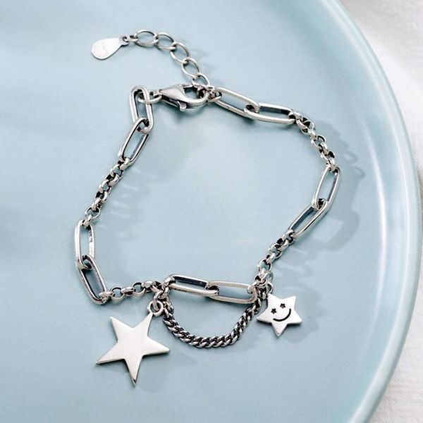 

korean personalized tassel chain five star bracelet women's simple ins creative design smiling face star bracelet ef4d7, Golden;silver