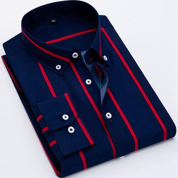 

quality fashion men's long sleeve casual dress shirt summer light soft thin button-down collar classic young man striped shirts, White;black