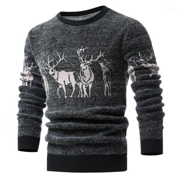 

2020 new winter christmas sweater men christmas deer printing men's sweater casual o-neck male pullovers slim sweaters pull men1, White;black