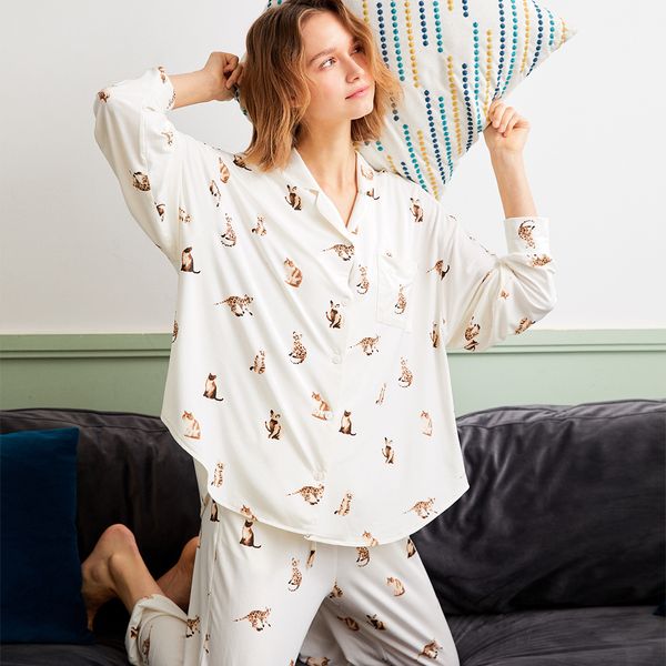 2020 cotone stampa floreale pigiama manica lunga pigiama donna sexy pijama mujer pigiama casa vestiti sonno set H902 T200707