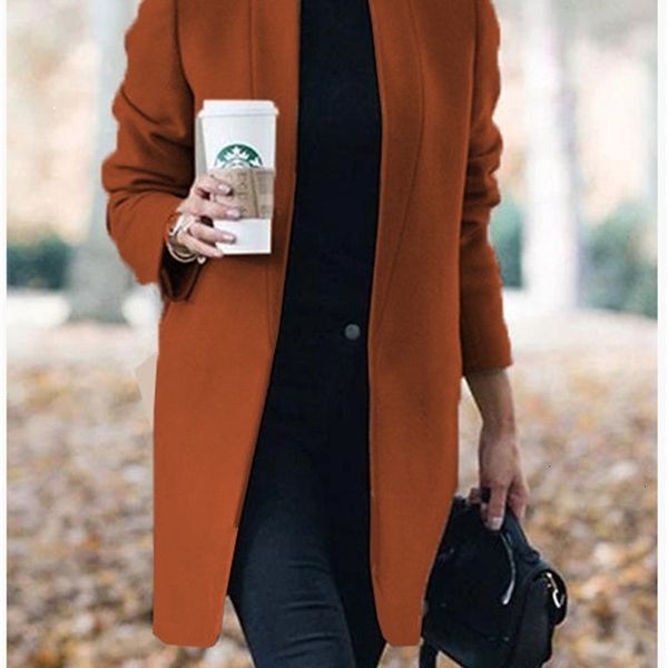 

2021 new female fashions wool sleeve mandarin jacket causal autumn long coat size 5xl oql4, Black