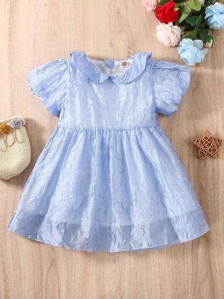 

baby peter pan collar textured puff sleeve dress she, Red;yellow
