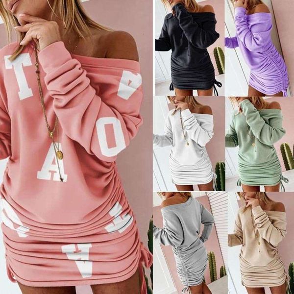 

solid new drawstring pleated long sleeve sweater dress for autumn / winter 2020, Black;gray