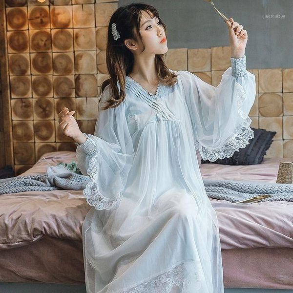 

autumn white gauze cotton women's nightgowns lace long sleepwear elegant female vintage princess night dress home wear1, Black;red