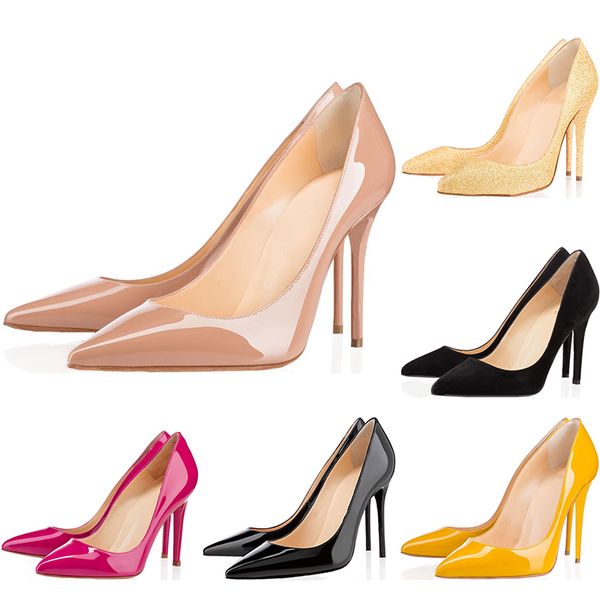 

red bottom patent leather high heels women party wedding triple black nude white glitter 12cm 10cm 8cm pointed toe pumps dress shoes