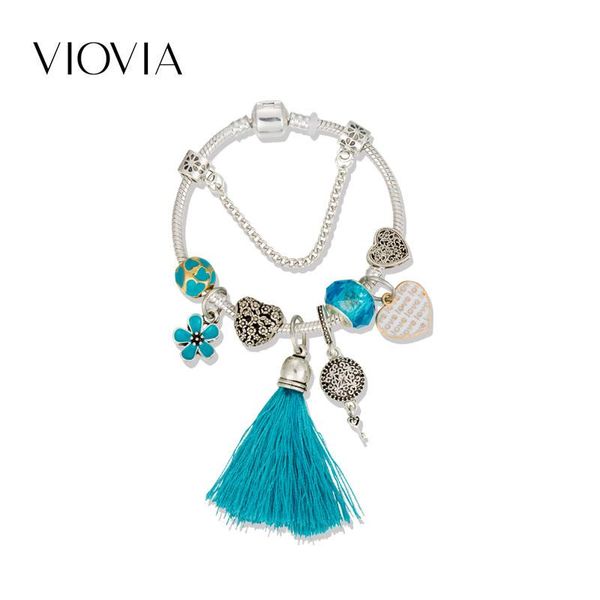 

charm bracelets viovia de moda 2021 tassel beads with flower love diy jewelry pulseras gift for women valentines b19067, Golden;silver