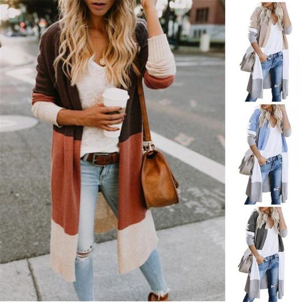 

2020 spring women sweater striped color block draped loose cardigan long sleeve casual knit sweater coat female plus size 2xl, White