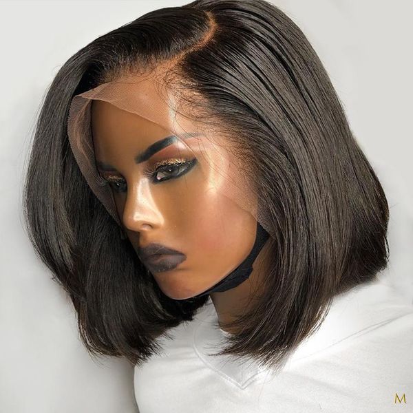 

180% full density lace front human hair wigs for black women 13x4 short bob wig remy natural pre plucked bleached knots jko, Black;brown