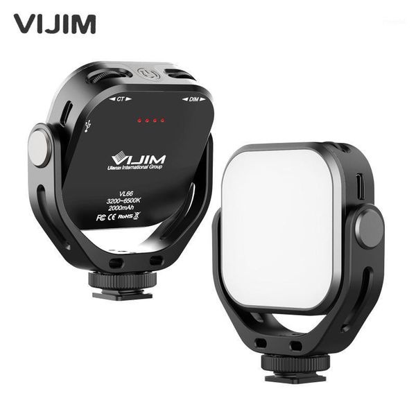 

vijim vl66 mini video led light 6w cri95 3200k-6500k dimmable with triple cold shoe u-shape stand built-in rechargeable battery1