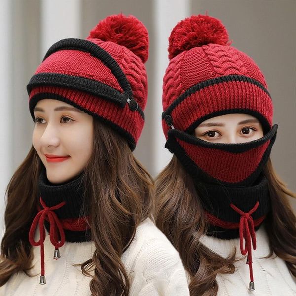 

beanie/skull caps fashion autumn winter women's hat knitted warm scarf windproof multi functional set clothing accessories suit, Blue;gray