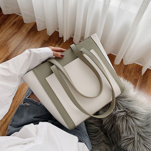 

contrast color pu leather shoulder bags for women 2020 female luxury high capacity handbags lady winter quality hand bag