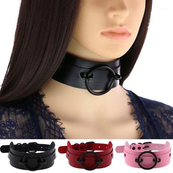 

DIEZI Vintage Harajuku Gothic Necklaces Men Black Metal Circle Necklaces PU Leather Choker Women Jewelry Fashion1, Golden;silver