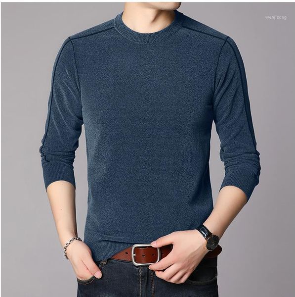 

2020 new long-sleeved sweater men's spring and autumn round neck solid color knit sweaters 21601, White;black