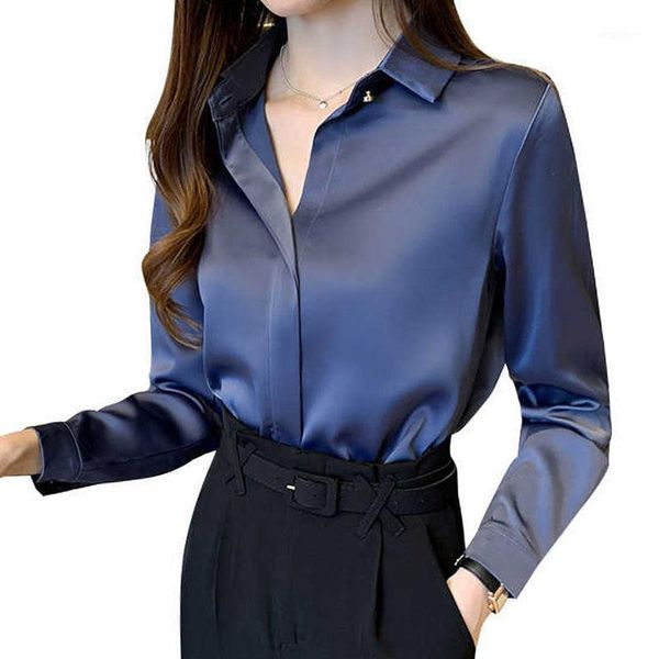 

women's blouses & shirts basic shirt feminine fashion satin 2021 chiffon women long sleeve simple autumn casual solid white clothing 08