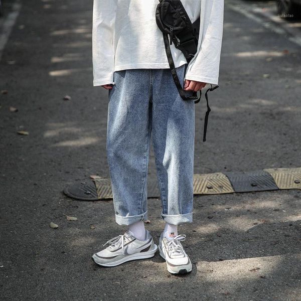 

2020 men's baggy fashionable haren pants homme cargo pocket jeans straight loose casual pants biker denim blue trousers s-2xl1