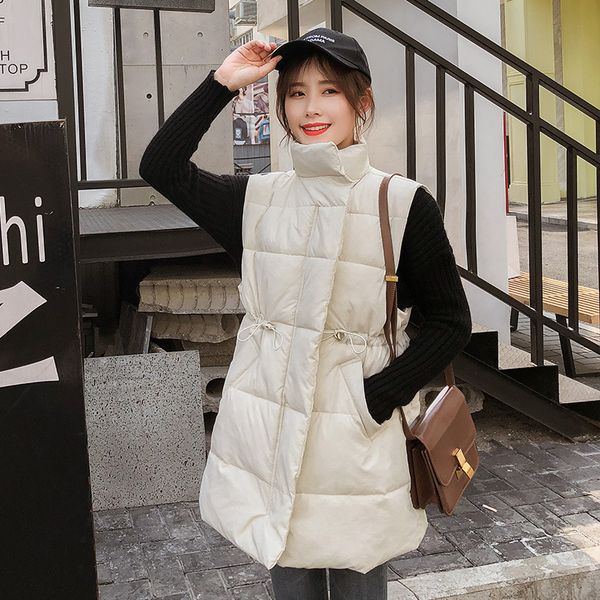 

2020 autumn vests for women warm fashion long hooded vest solid color cotton pleuche jackets woman wadded special 1023, Black;white