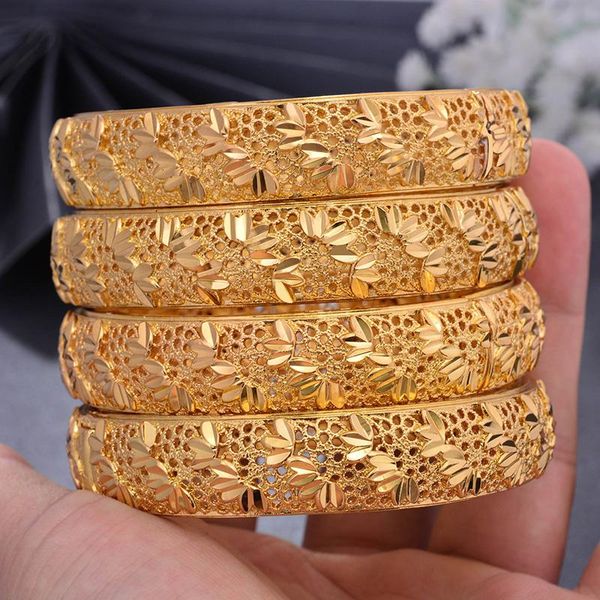 

wando 4pcs/lot gold colour bangles for women/girl middle eastern jewelry classic handmade pattern copper bracelets jewelry gifts, Black