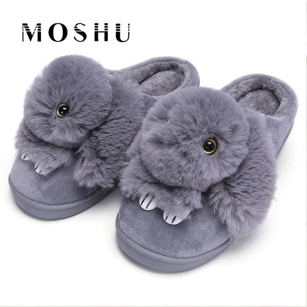 

women winter home slippers ladies rabbit animal prints fur warm slides indoor soft casual shoes for women sandals plus size y201026, Black