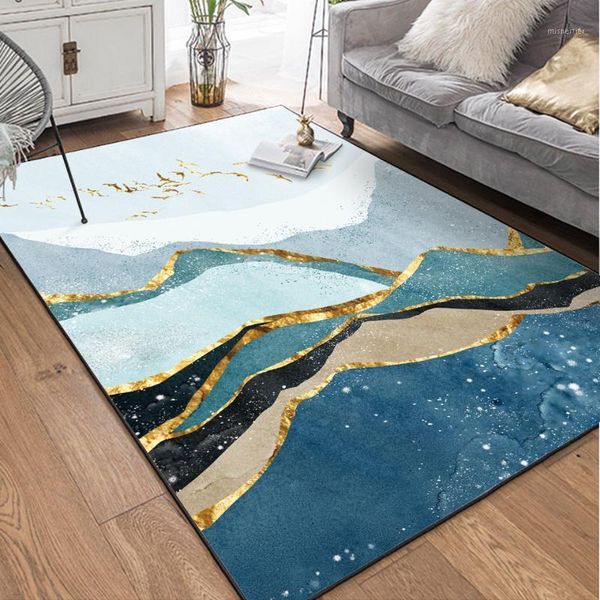

carpets abstract blue green gold lines area rug for living room landscape wild geese bedroom bedside carpet entrance door floor mat1