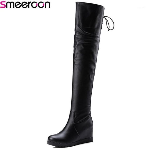 

smeeroon 2020 new over the knee boots slip on autumn winter women boots flat bottom women wedding shoes black1, Black