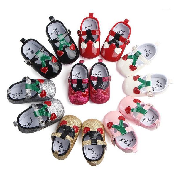 

newborn princess shoes pu leather heart-shaped cherry brand first walkers crib baby prewalkers soft bottom cute baby shoes1