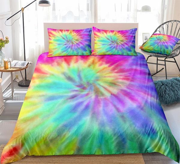 Tie Dye Bettwäsche Regenbogen Krawatte gefärbt Bettbezug Set Rot Gelb Blau Bettwäsche-Sets Königin Heimtextilien 3 Stück Grün Lila Dropship 201127