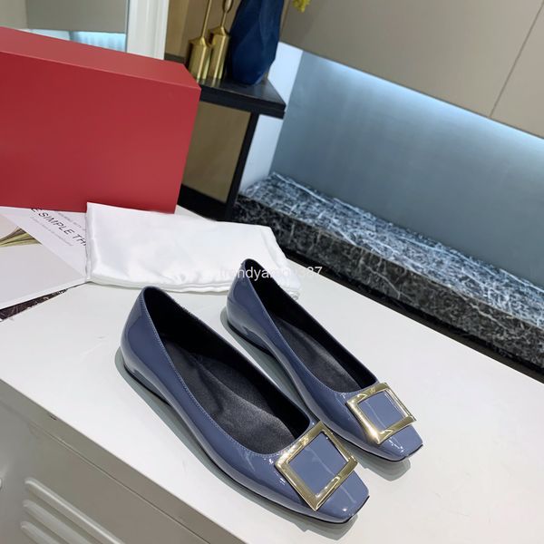 

dress shoes square buckle patent leather flat sole single shoes female fairy fashion metal shallow mouth women's soft square head, Black