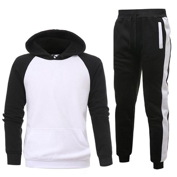 

autumn winter two pieces sets patchwork thick hoodies tracksuit men/women sportswear gyms fitness training sweatshirts, Gray