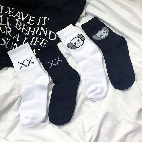 

female and male kawss joint sesames street ins long socks medium tube harajuku cartoon long tube socks 2021, Black